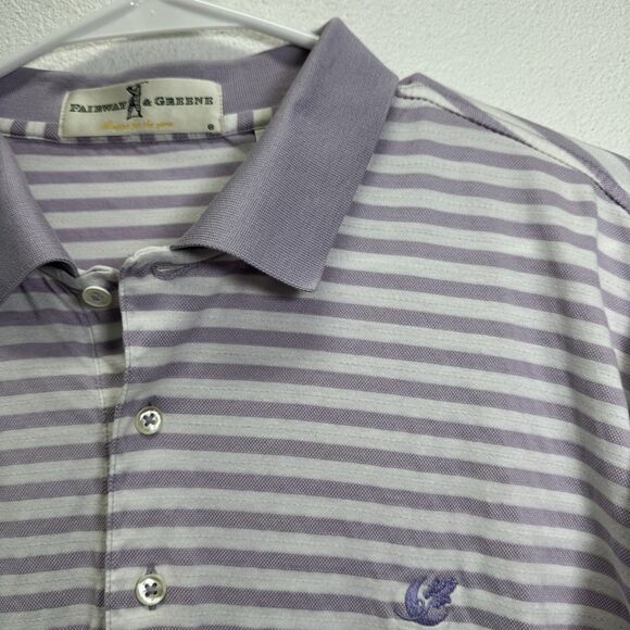 Fairway & Greene Polo Shirt Purple Stripe Mens Large Cotton Collar Short Sleeve - Picture 1 of 5